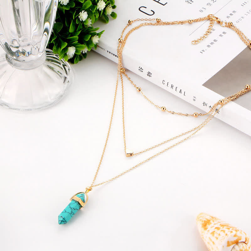Natural Crystal Hexagon Gemstone Necklace - Aurora-Turquoise-State of Style
