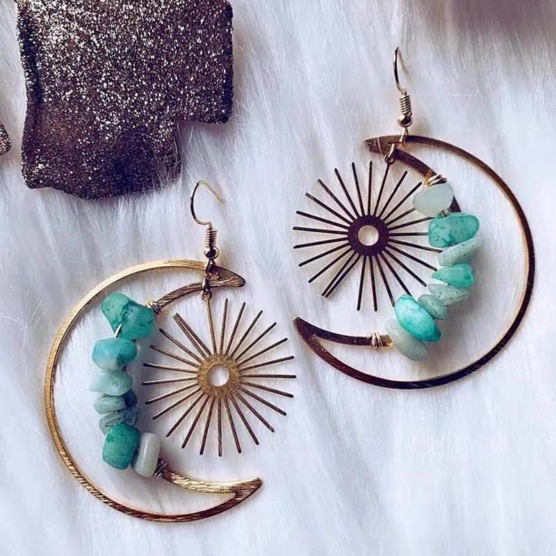 Natural Crystal Moon & Star Earrings - Elara-Amazonite-State of Style