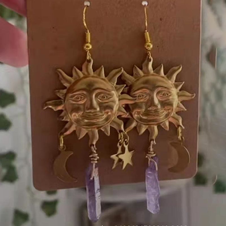 Natural Crystal Moon & Star Earrings - Elara-Amethyst-State of Style