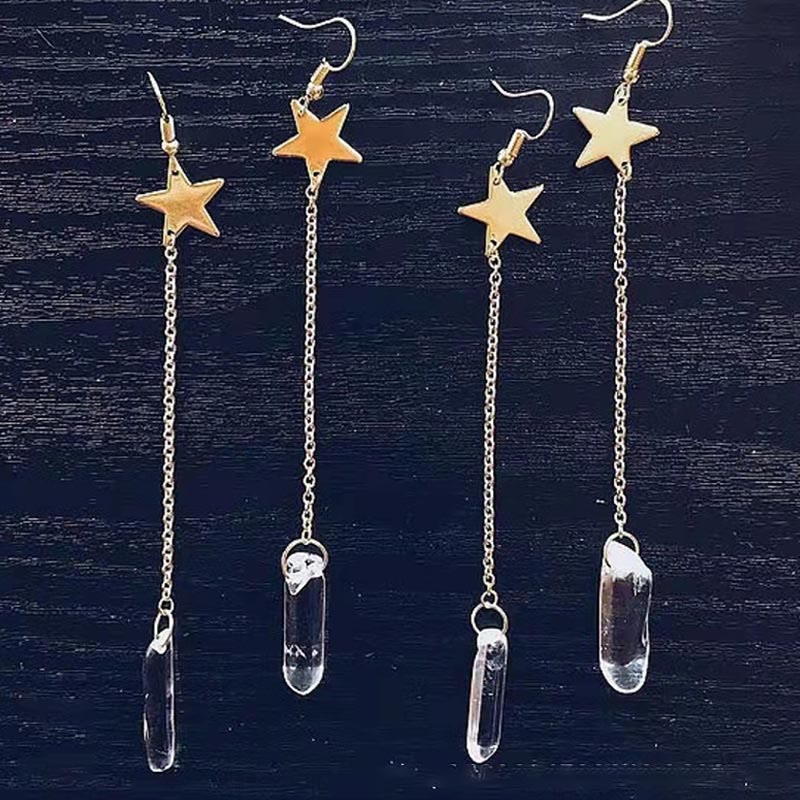 Natural Crystal Moon & Star Earrings - Elara-Clear Quartz & Star-State of Style