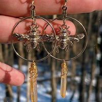 Natural Crystal Moon Stars Earrings - Elara-Citrine-State of Style