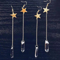 Natural Crystal Moon Stars Earrings - Elara-Clear Quartz and Star-State of Style
