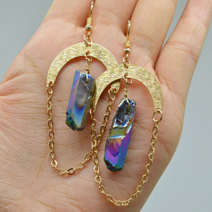 Natural Crystal Moon Stars Earrings - Elara-Labradorite-State of Style