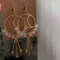 Natural Crystal Moon Stars Earrings - Elara-Rose quartz-State of Style
