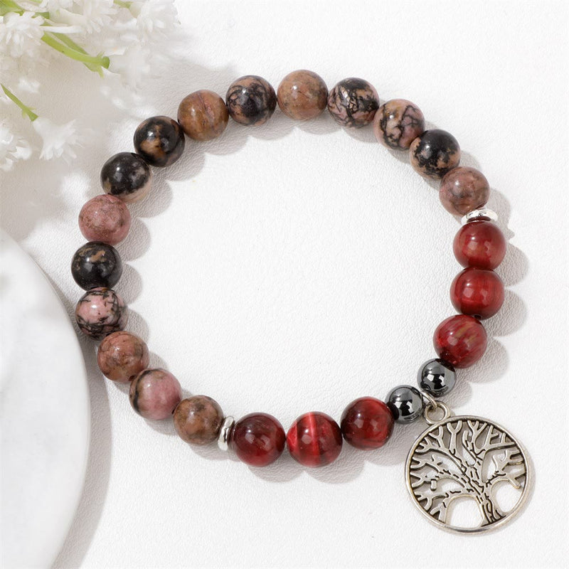 Natural Crystal Tree of Life Bracelet - Mila-Rhodonite and Rose Tiger Eye-State of Style