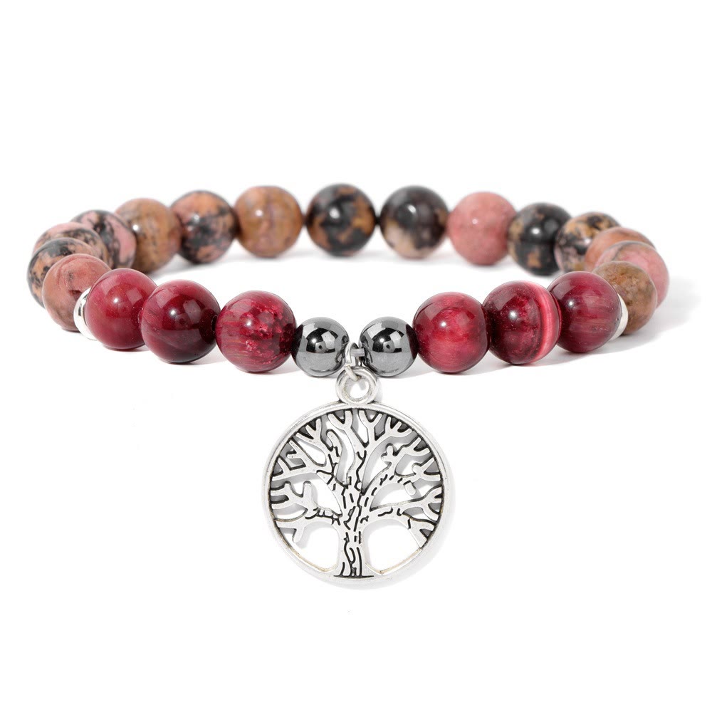 Natural Crystal Tree of Life Bracelet - Mila-Rhodonite and Rose Tiger Eye-State of Style