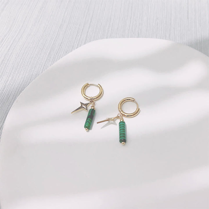 Natural Malachite Star Pendant Earrings, Necklace, and Bracelet - Maria-Earrings-State of Style
