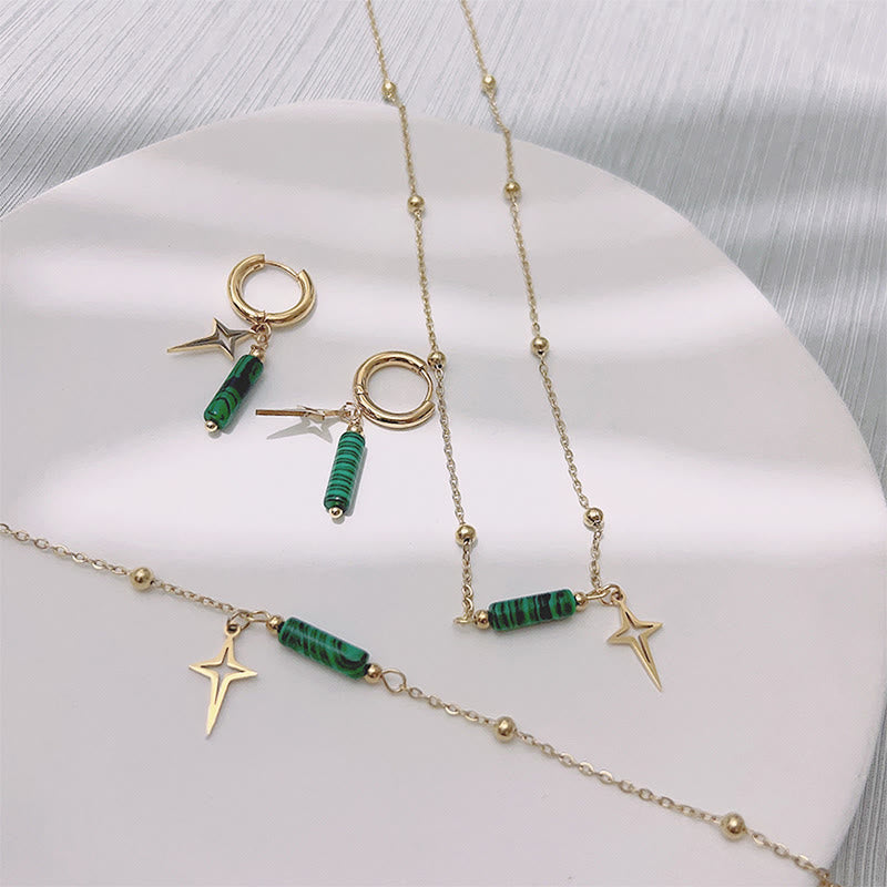 Natural Malachite Star Pendant Earrings, Necklace, and Bracelet - Maria-Necklace-State of Style
