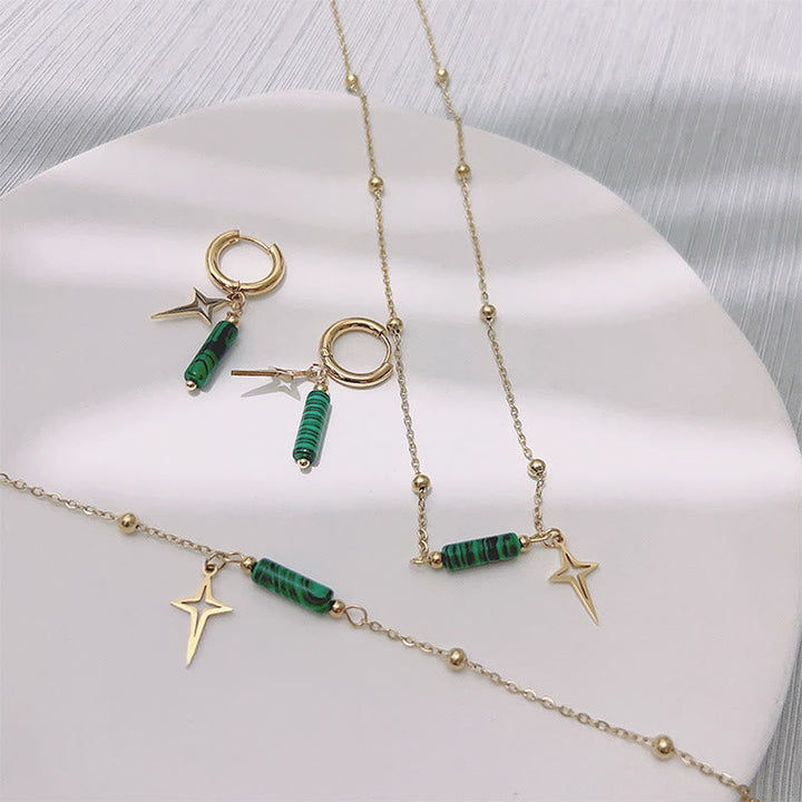 Natural Malachite Star Pendant Earrings, Necklace, and Bracelet - Maria-Necklace-State of Style