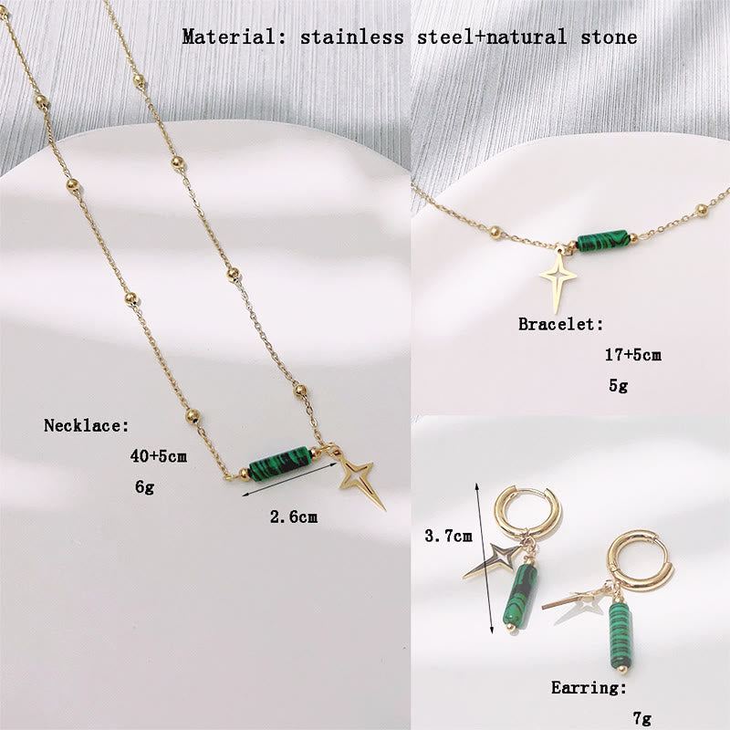 Natural Malachite Star Pendant Earrings, Necklace, and Bracelet - Maria-Necklace-State of Style