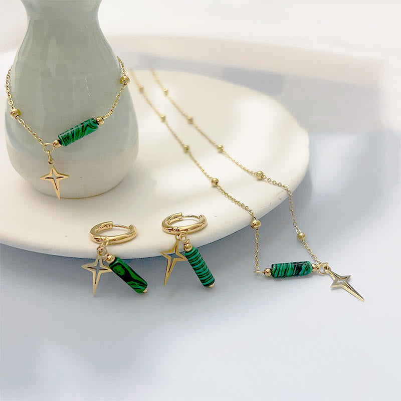 Natural Malachite Star Pendant Earrings, Necklace, and Bracelet - Maria-Necklace-State of Style