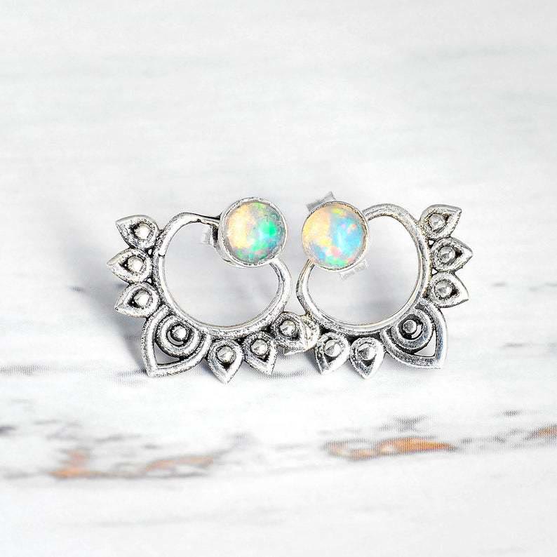 Natural Opal Lotus Earrings - Sophia-State of Style