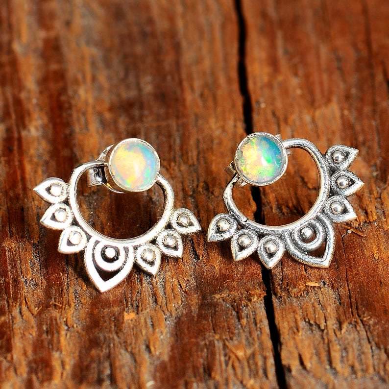 Natural Opal Lotus Earrings - Sophia-State of Style