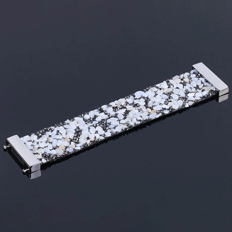 Natural Stone Crystal Leather Bracelet-WHITE BOWL-State of Style