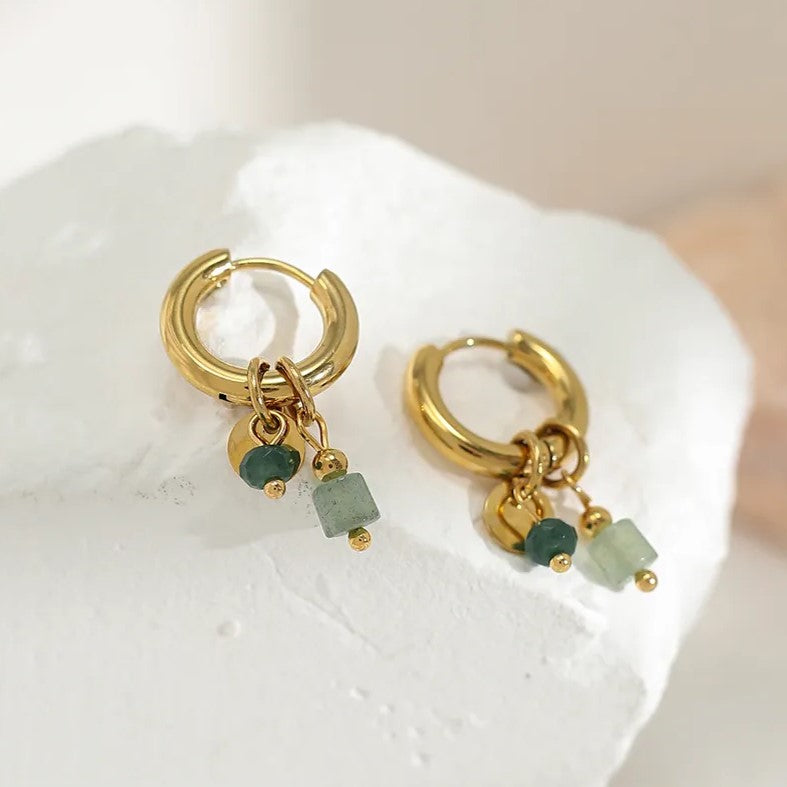 Natural Stone Gold Hoops | Elegant Women's Jewellery-State of Style