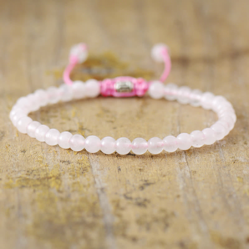 Natural Stone Pearl Adjustable Braided Bracelet – Aisha-Rose Quartz-State of Style
