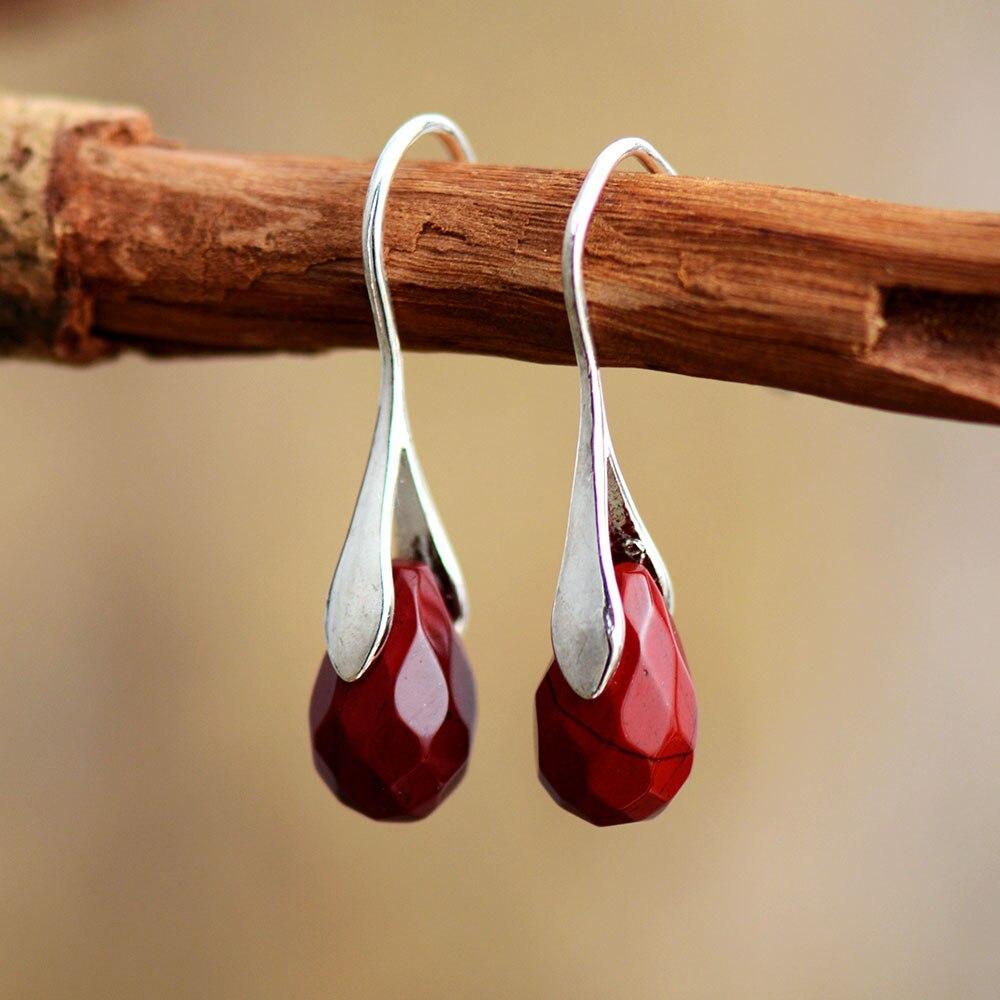 Natural Teardrop Gemstone Earrings - Serenella-Red Jasper-State of Style