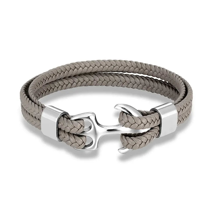 Nautical Anchor Leather Bracelet | Stylish Men's Jewellery-Gray-SILVER-19CM-State of Style