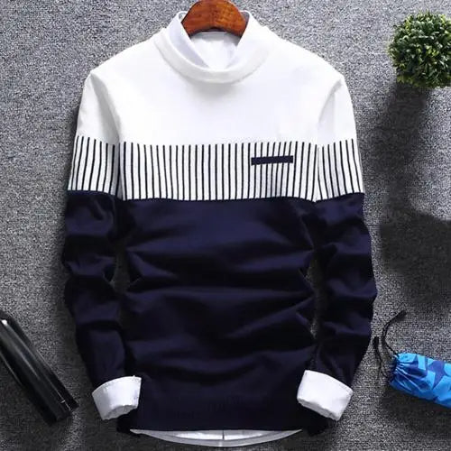 Men's knitted pullover with stripes and colour block design – Matteo