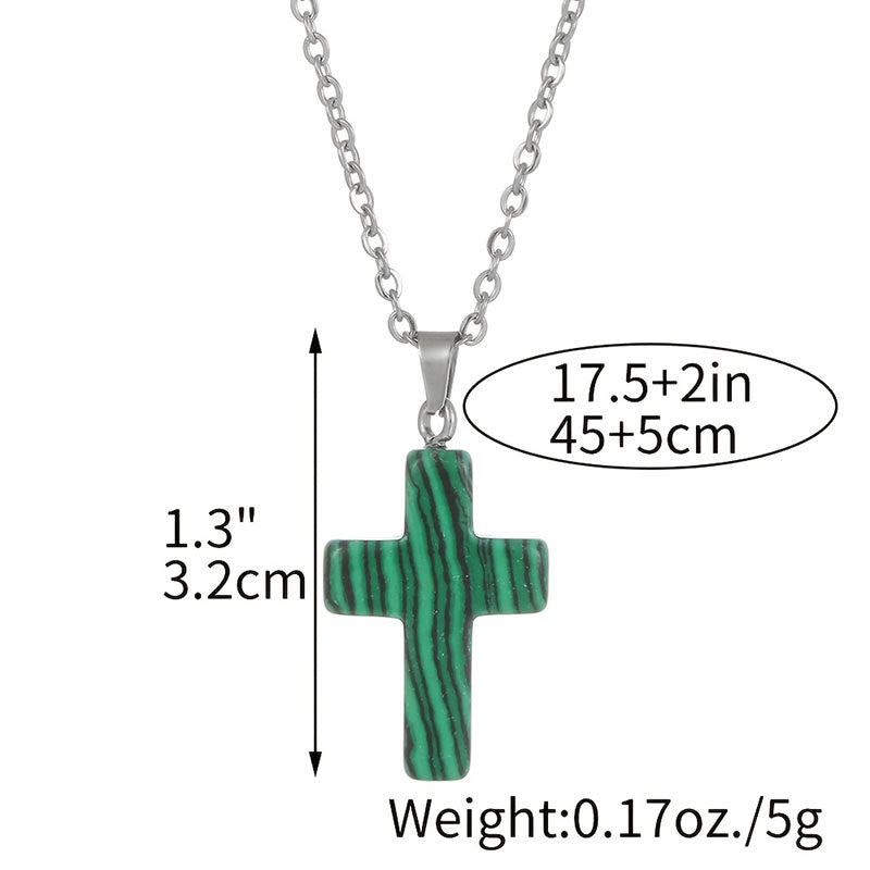 Necklace with Cross of Natural Gemstones - Seraphina-Amethyst-State of Style