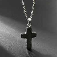 Necklace with Cross of Natural Gemstones - Seraphina-Lava stone-State of Style