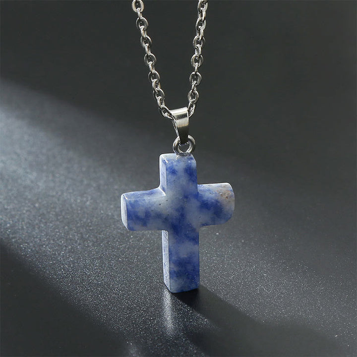 Necklace with Cross of Natural Gemstones - Seraphina-Sodaliet-State of Style