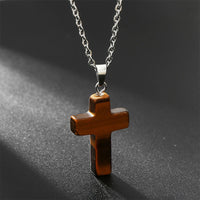 Necklace with Cross of Natural Gemstones - Seraphina-Tiger's eye-State of Style