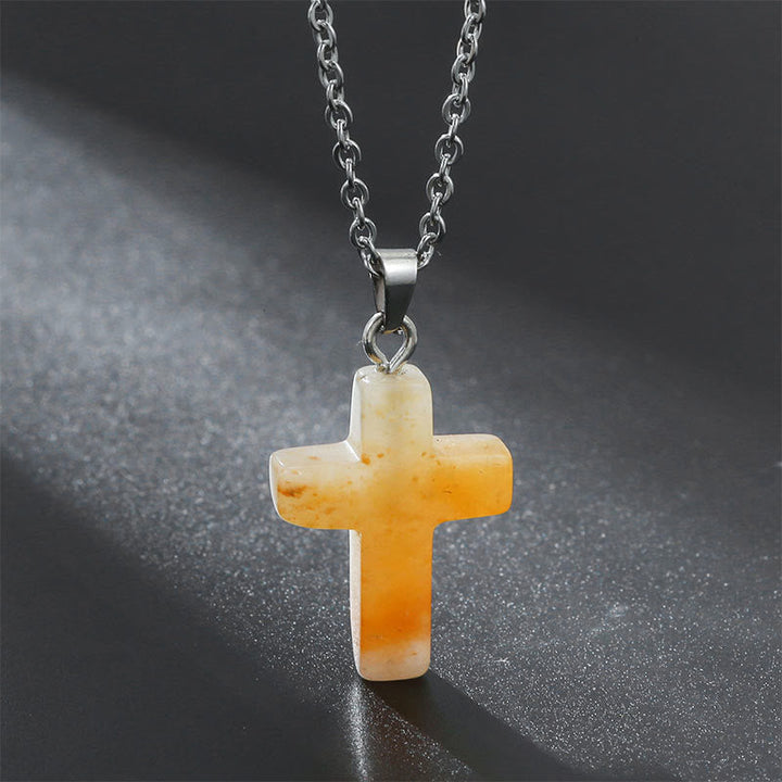 Necklace with Cross of Natural Gemstones - Seraphina-Yellow aventurine-State of Style