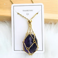 Necklace with Crystal Holder Pendant - CrystalGuard-Gold-Amethyst-State of Style