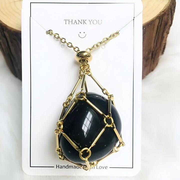 Necklace with Crystal Holder Pendant - CrystalGuard-Gold-Black Onyx-State of Style