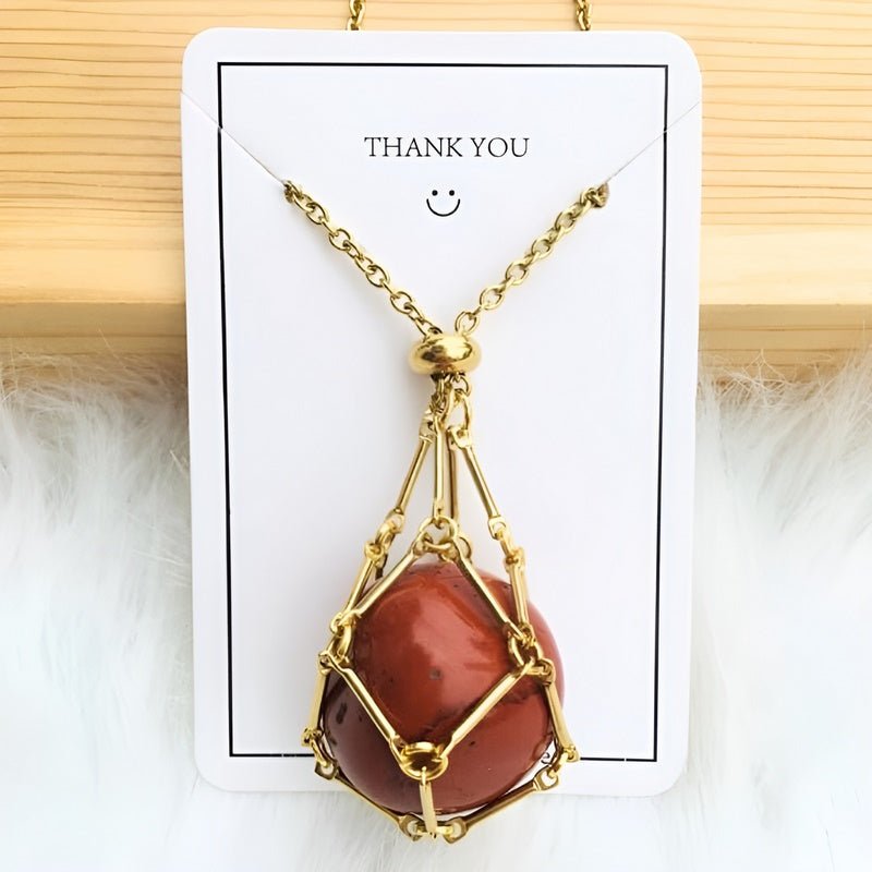 Necklace with Crystal Holder Pendant - CrystalGuard-Gold-Carnelian-State of Style