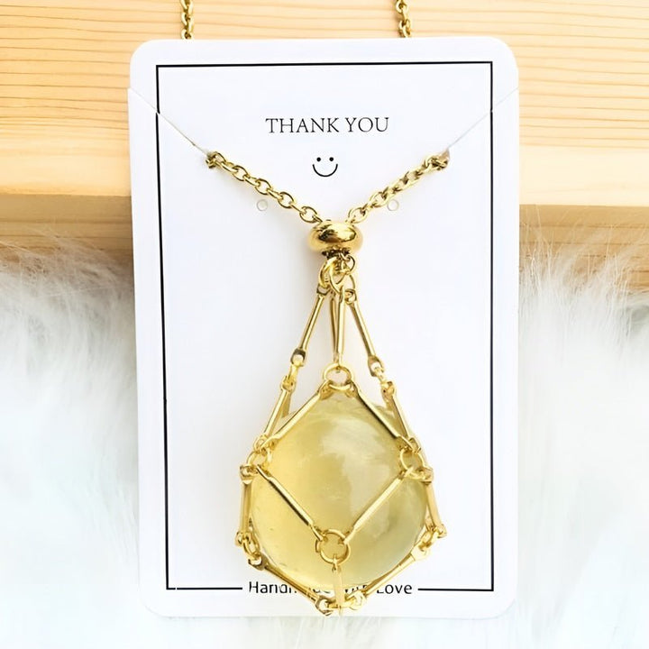 Necklace with Crystal Holder Pendant - CrystalGuard-Gold-Citrine-State of Style