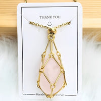 Necklace with Crystal Holder Pendant - CrystalGuard-Gold-Rose quartz-State of Style