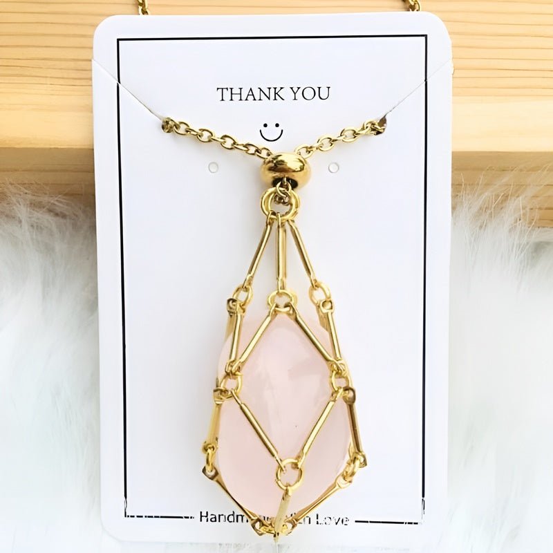 Necklace with Crystal Holder Pendant - CrystalGuard-Gold-Rose quartz-State of Style