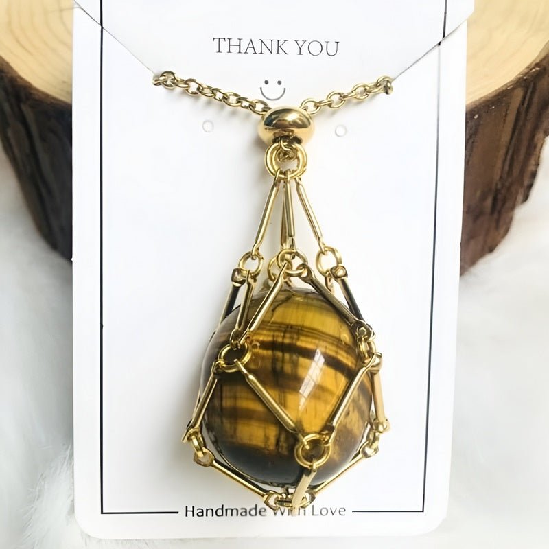 Necklace with Crystal Holder Pendant - CrystalGuard-Gold-Tiger's eye-State of Style
