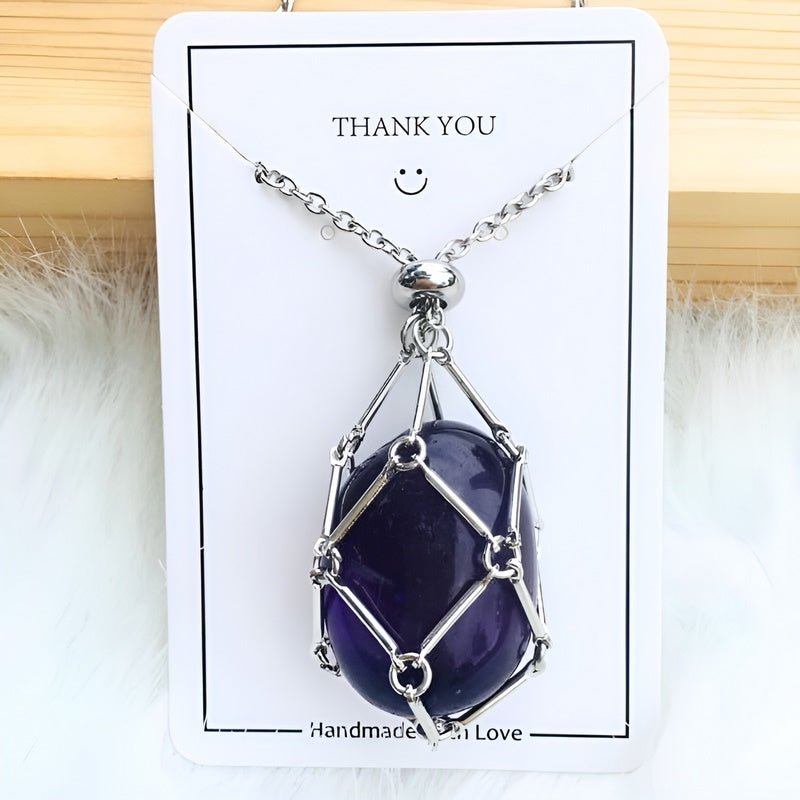Necklace with Crystal Holder Pendant - CrystalGuard-Silver-Amethyst-State of Style