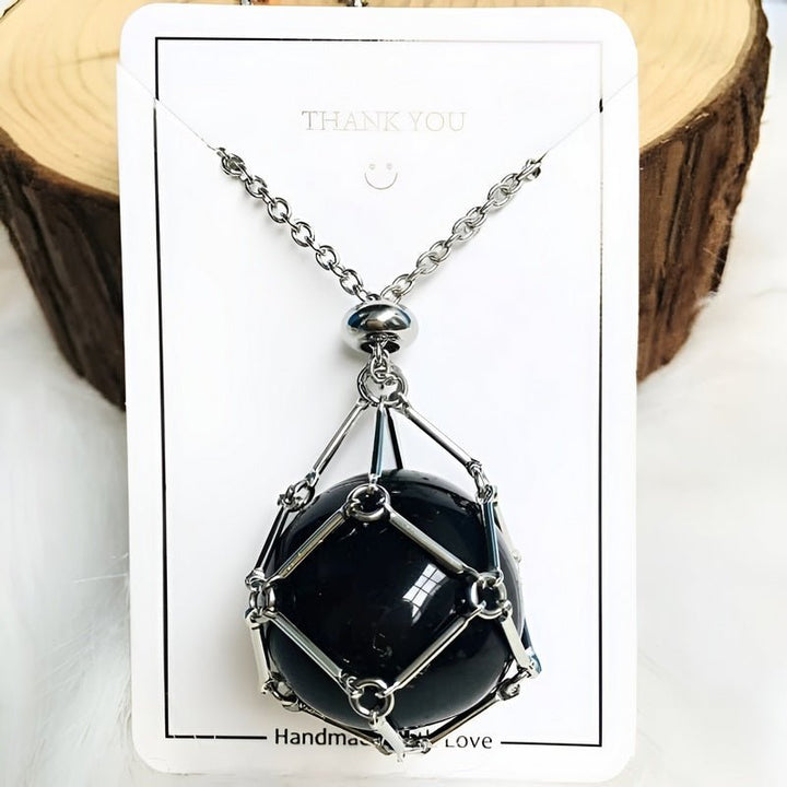 Necklace with Crystal Holder Pendant - CrystalGuard-Silver-Black Onyx-State of Style