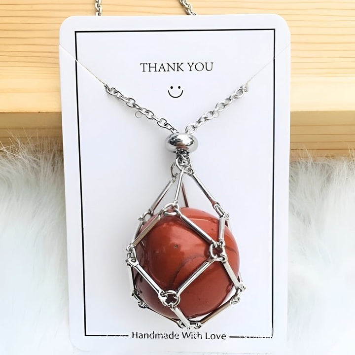 Necklace with Crystal Holder Pendant - CrystalGuard-Silver-Carnelian-State of Style