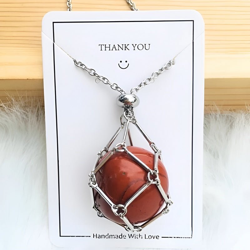 Necklace with Crystal Holder Pendant - CrystalGuard-Silver-Carnelian-State of Style