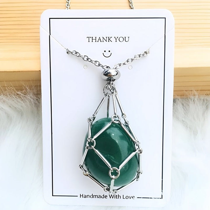 Necklace with Crystal Holder Pendant - CrystalGuard-Silver-Emerald-State of Style