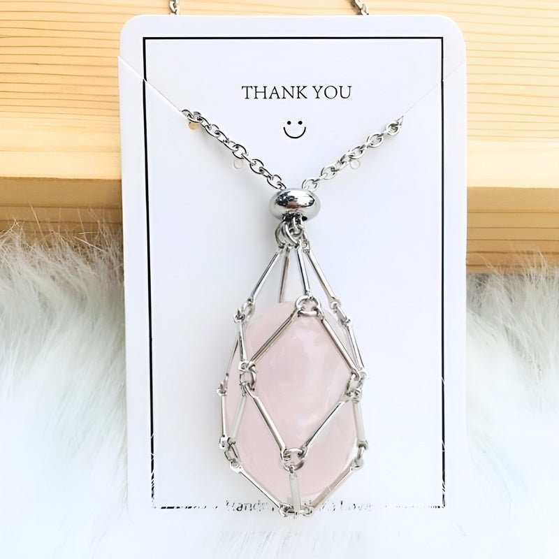 Necklace with Crystal Holder Pendant - CrystalGuard-Silver-Rose quartz-State of Style