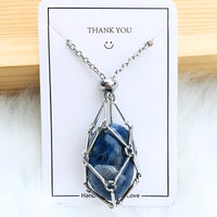 Necklace with Crystal Holder Pendant - CrystalGuard-Silver-Sapphire-State of Style