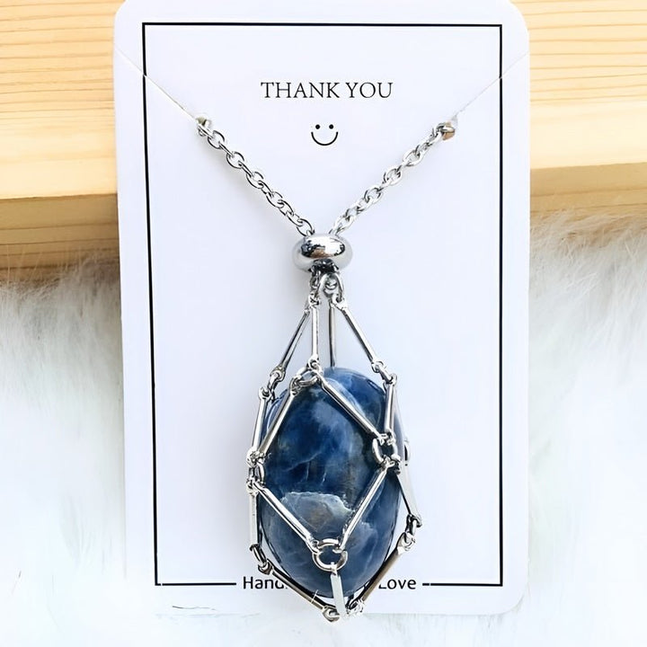 Necklace with Crystal Holder Pendant - CrystalGuard-Silver-Sapphire-State of Style