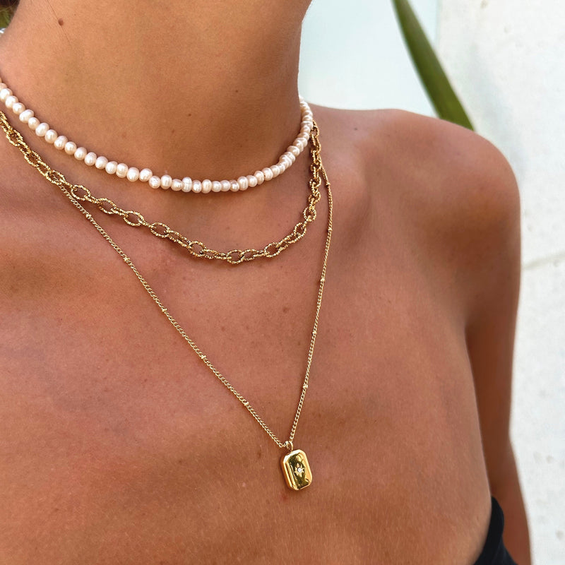 Necklace with Zirconia Stone - Celeste-Gold-State of Style