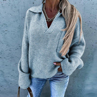 NelekkesShirt | Women's Deep V-Neck Knit Sweater-Blue-S-State of Style