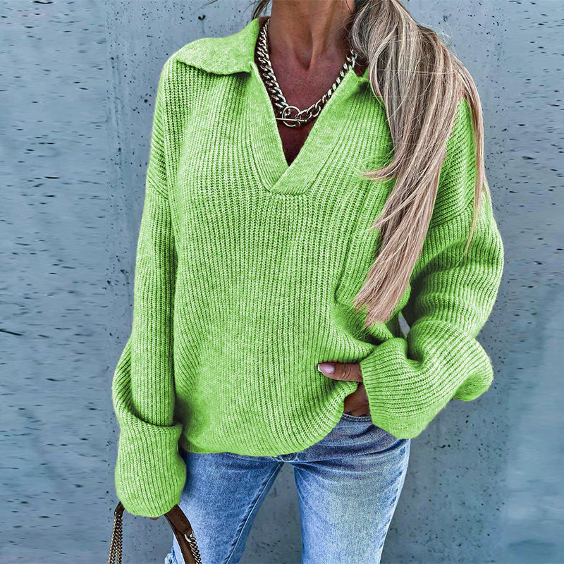 NelekkesShirt | Women's Deep V-Neck Knit Sweater-Green-S-State of Style