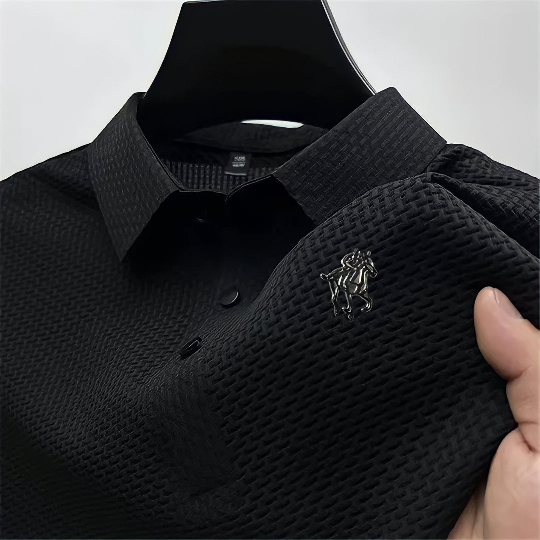 No-Iron Slim Fit Polo Shirt | Textured-Black-Small-State of Style
