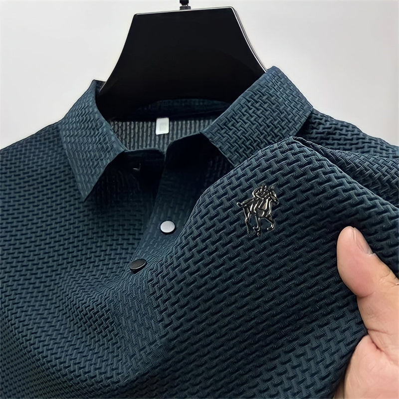 No-Iron Slim Fit Polo Shirt | Textured-Deep Blue-Small-State of Style