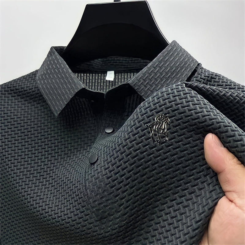 No-Iron Slim Fit Polo Shirt | Textured-Gray-Small-State of Style
