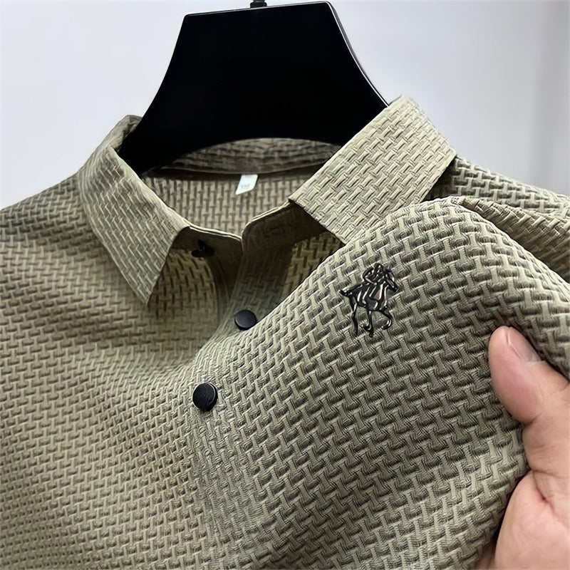 No-Iron Slim Fit Polo Shirt | Textured-Khaki-Small-State of Style